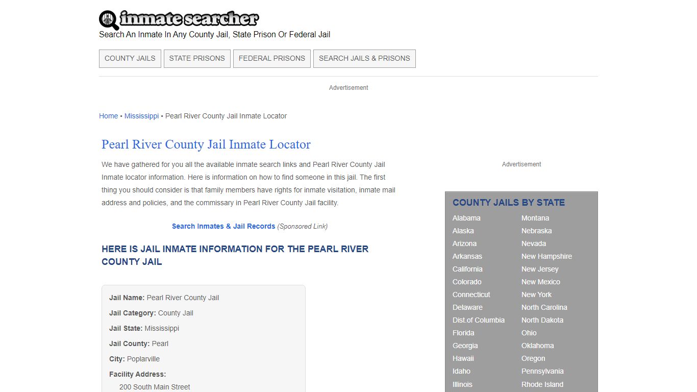 Pearl River County Jail Inmate Locator - Inmate Searcher
