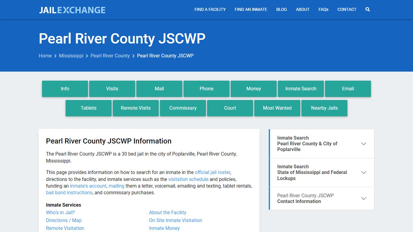 Pearl River County JSCWP, MS Inmate Search, Information - Jail Exchange